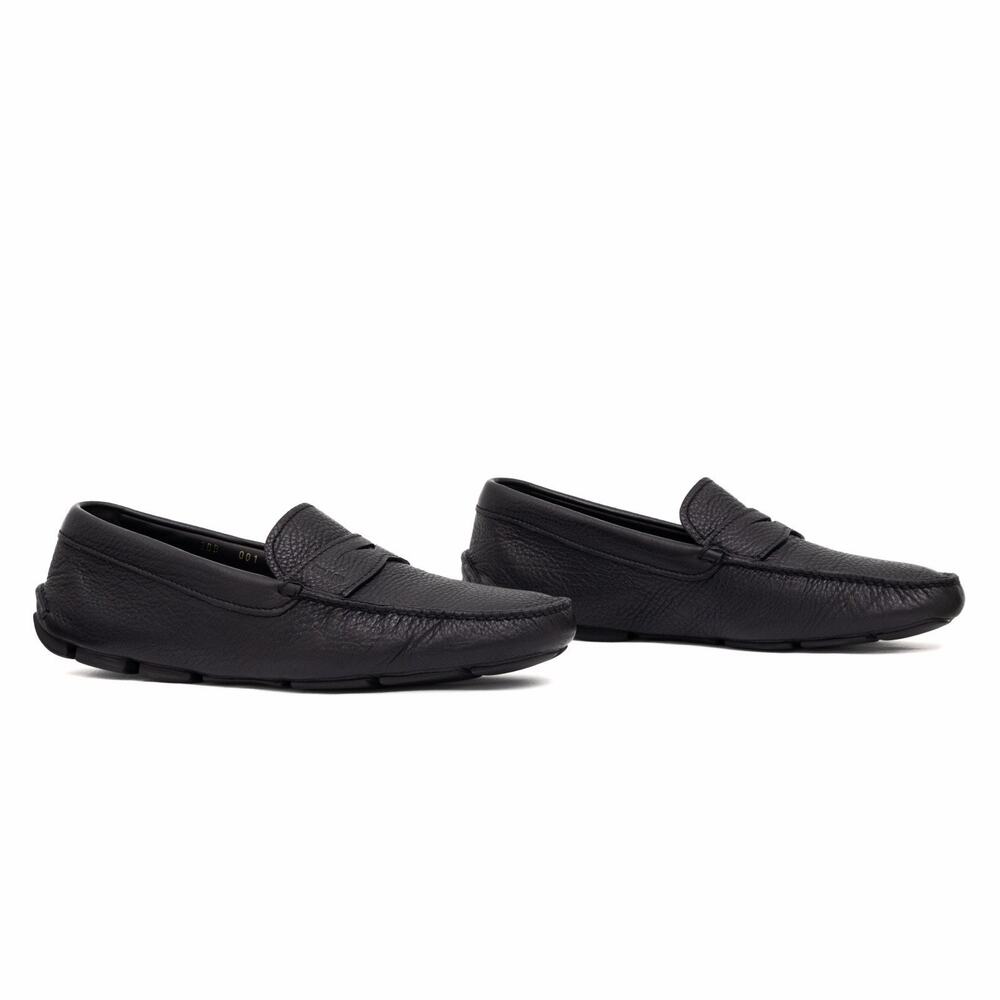 950$ PRADA Men’s Black Daino Leather Slip On Driving Penny Loafer Shoes US10.5 - Picture 8 of 16